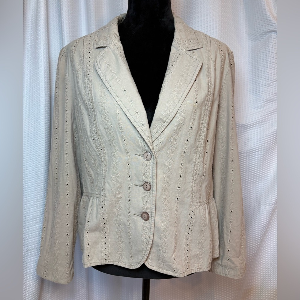 Faded Glory Originals tan eyelet blazer 100% cotton size 16